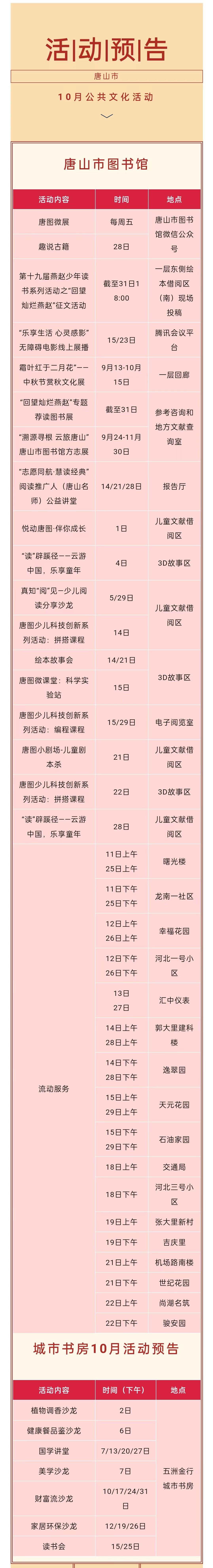 收藏！唐山市10月公共文化活动预告来啦